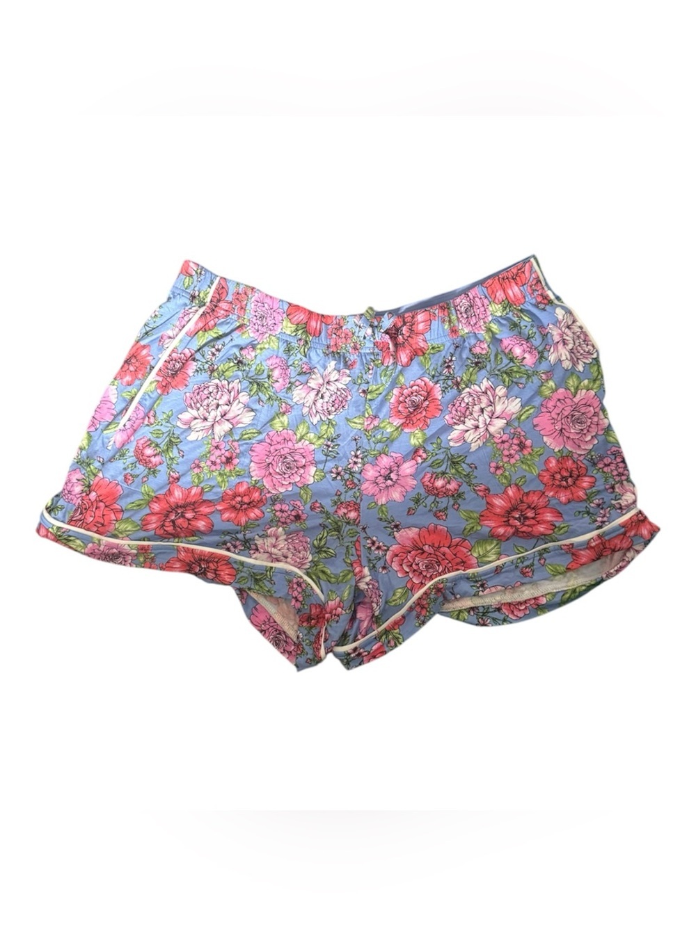 Blue Floral Women's Athletic Lounge Shorts with Elastic Waist
